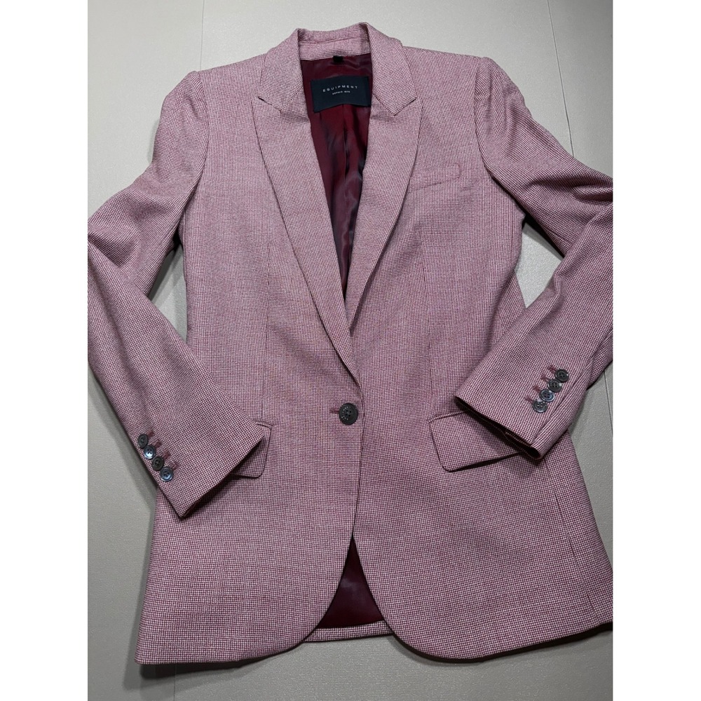 Equipment "James" Wool Burgundy Houndstooth Single Button Blazer Jacket Size 0
